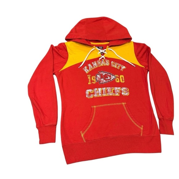 Cute Kansas City Chiefs Super Bowl 2025 Gameday Red and Yellow Hoodie Women’s M - Picture 3 of 6
